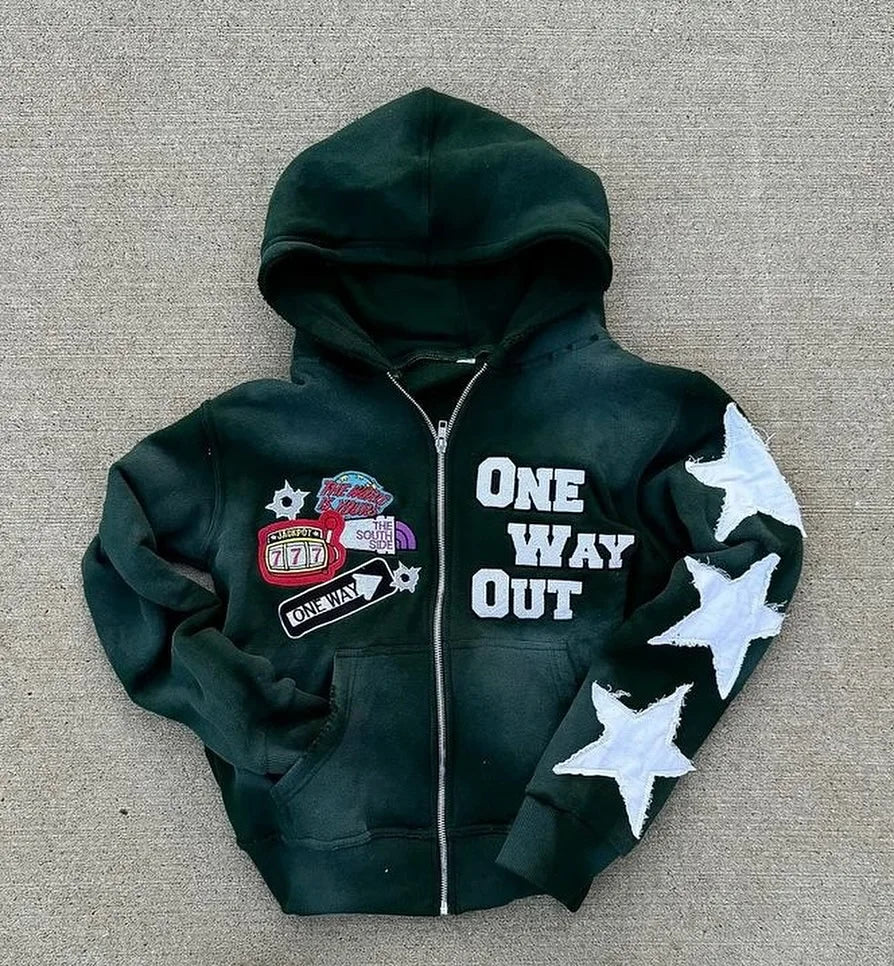 Harajuku Hip Hop High Street embroidery zipper hoodie men Y2k 2026 fall new jacket American retro punk oversized sweatshirt