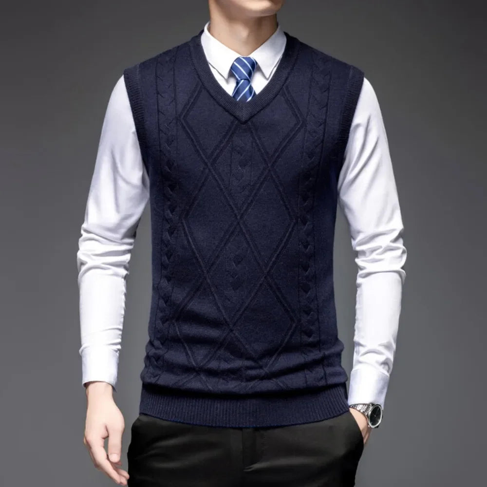 2026 New Trend Men's Business Casual Pullover Wear Warm Sleeveless Wool Knitted Sweater Vest Tops