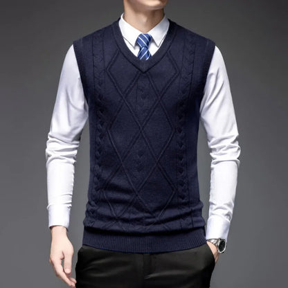 2026 New Trend Men's Business Casual Pullover Wear Warm Sleeveless Wool Knitted Sweater Vest Tops