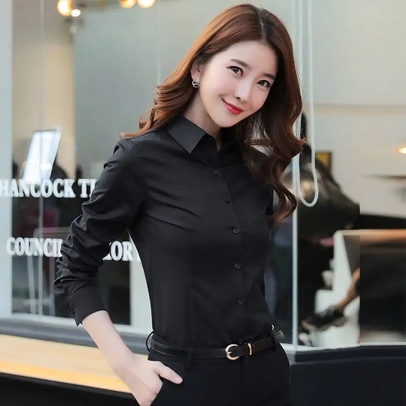 Blue Shirt Women Tops Long Sleeve Blouse Office Ladies Tops Casual Button Up Slim Work Shirts Work Korean Spring Blouse