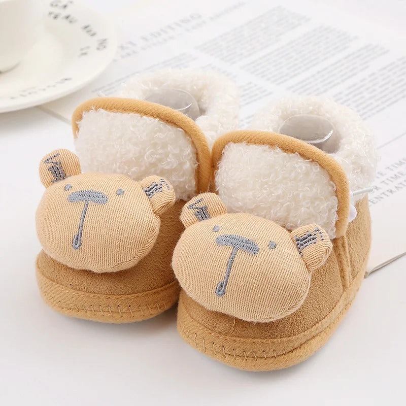 Winter Warm Newborn Baby Boy Girl Boots Cute Bear Soft Toddler Shoes First Walkers Anti-slip Booties Infant Fur Snow Boots 0-18M