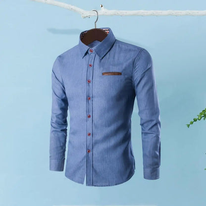 Men's Denim Shirts 2025 Long Sleeve Men Dress Shirt Fashion Slim Fit Style Navy Blue Jeans Male Shirt Long sleeve Shirt For Men