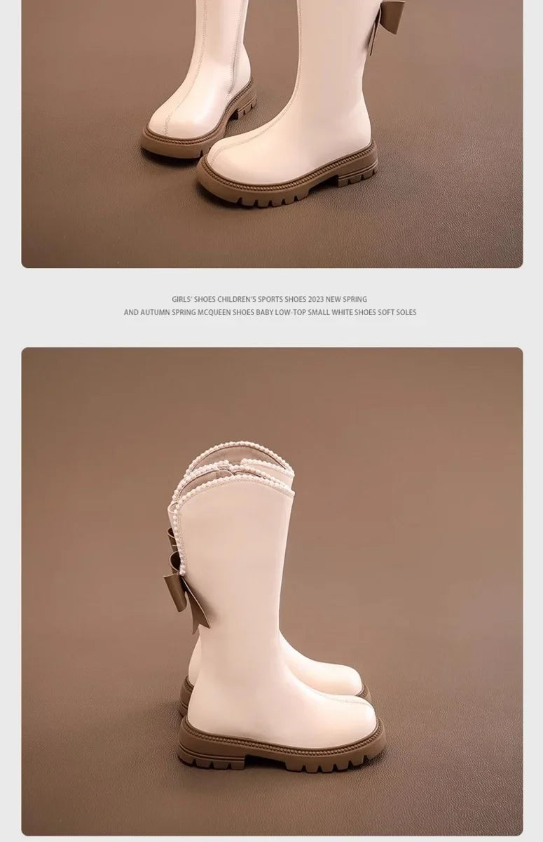 Long Boots for Girls and Children 2026 New Winter Long Leather Boots Princess Foreign Girls Plus Cashmere Shoes