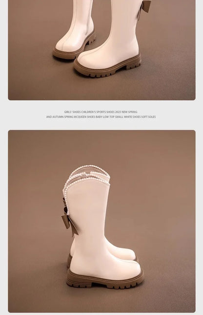 Long Boots for Girls and Children 2026 New Winter Long Leather Boots Princess Foreign Girls Plus Cashmere Shoes