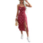 Women's Clothing Summer 2025 Trend Floral Dress, Flower Print Spaghetti Strap Sleeveless  with High Slit for Ladies