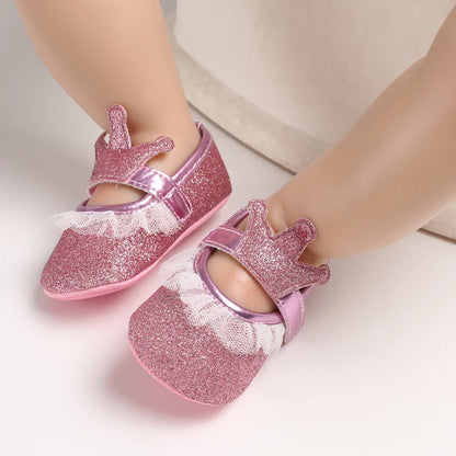 Cute 0-18M Spring Newborn Silver Baby Shoes Non Slip Cloth Bottom Girl Shoes Elegant Breathable Casual Baby First Walking Shoes