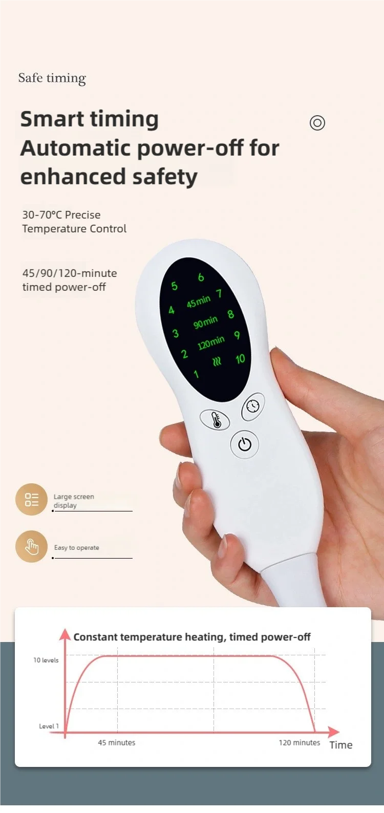 Electric Blanket with 10-Level Constant Temperature and Timer Function Heated Blanket for Legs/Abdomen/Hands/Full-Body Warmth