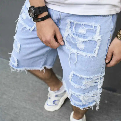 High-Streets Summer Ripped Jeans Denim Shorts for Men with Distressed Cat Whiskers Hip Hop Short Pants Men's Pants Streetwear