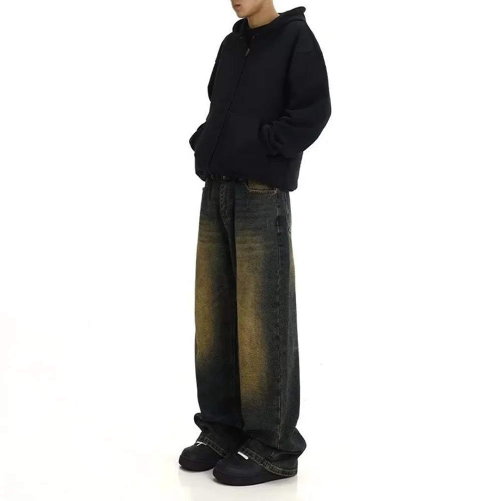Men's Retro Casual Washed Jeans Personality American Streetwear Straight Versatile Trouser Fashion Men's Clothing Jeans Summer