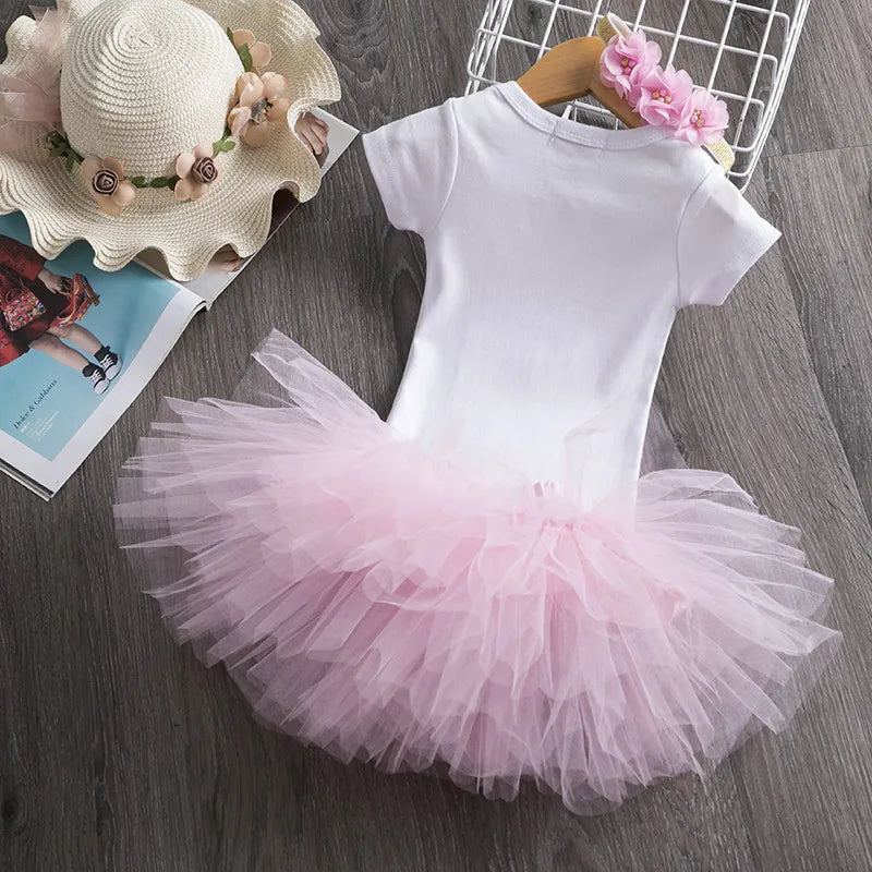 NewBorn Girls 1St Birthday Party Dress Princess 1 Year Old Ceremony Mesh Tutu Vestidos Infant Unicorn Christening Gowns