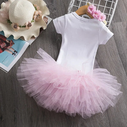 NewBorn Girls 1St Birthday Party Dress Princess 1 Year Old Ceremony Mesh Tutu Vestidos Infant Unicorn Christening Gowns