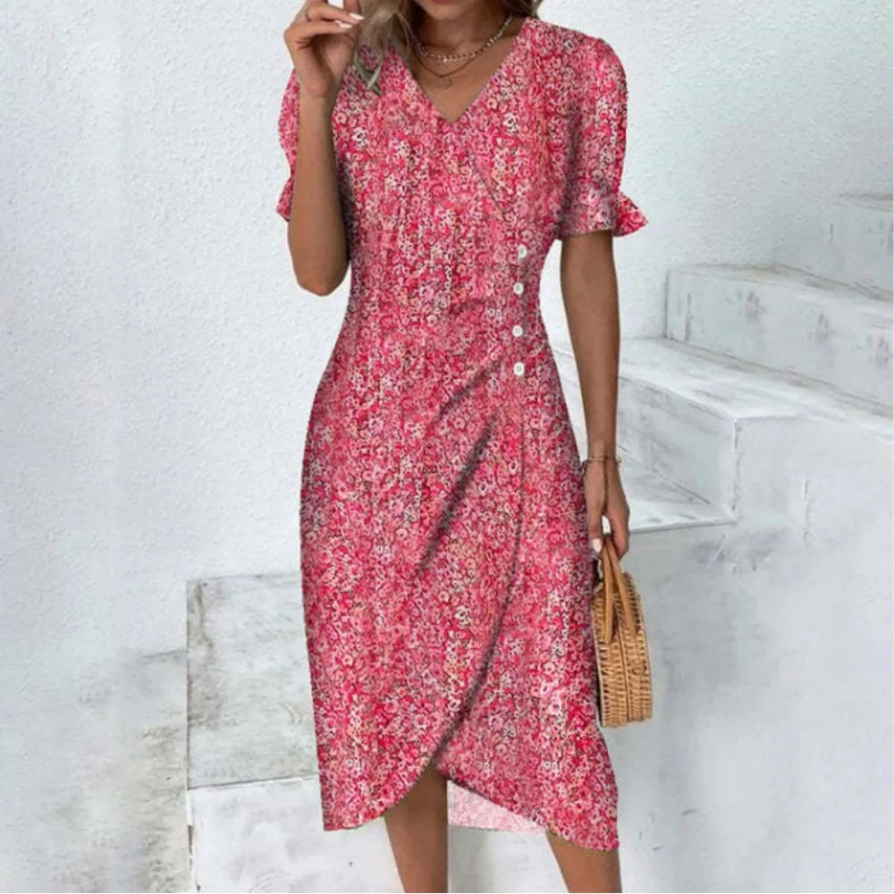 Elegant Ladies Midi Dress Geometric Button Split Dress Платья Vestidos Medievales Para Mujer De Verano Elbiseler Jurken Dames