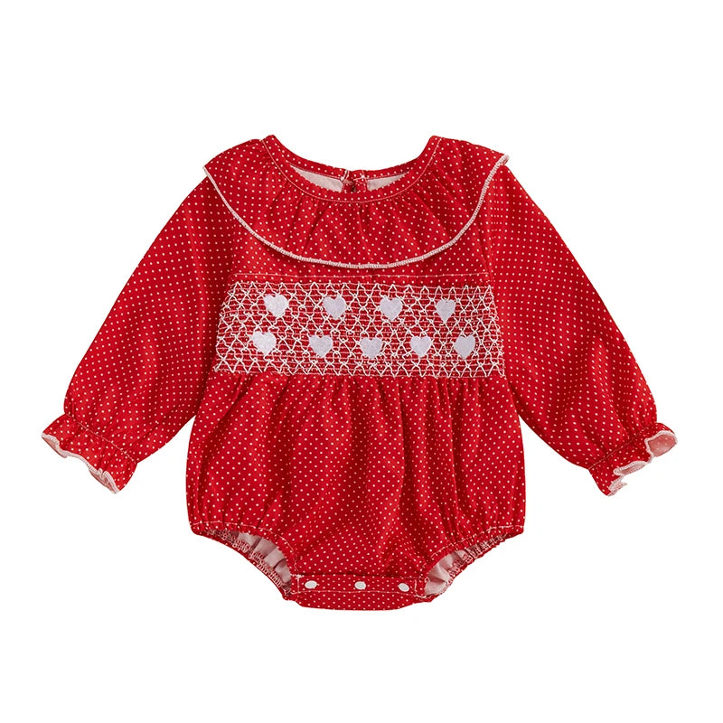 My First Valentines Day Baby Girl Outfit Newborn Heart Smocked Bubble Romper Bodysuit Cute Valentines Day Clothes