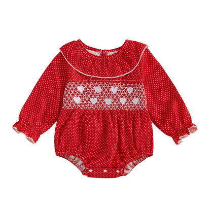 My First Valentines Day Baby Girl Outfit Newborn Heart Smocked Bubble Romper Bodysuit Cute Valentines Day Clothes