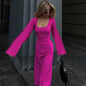 Elegant Knitted Maxi Dress For Women Fashion Solid Lace Up Long Sleeve Slim Dresses New Lady Commuting Robe Party Vestidos 2025