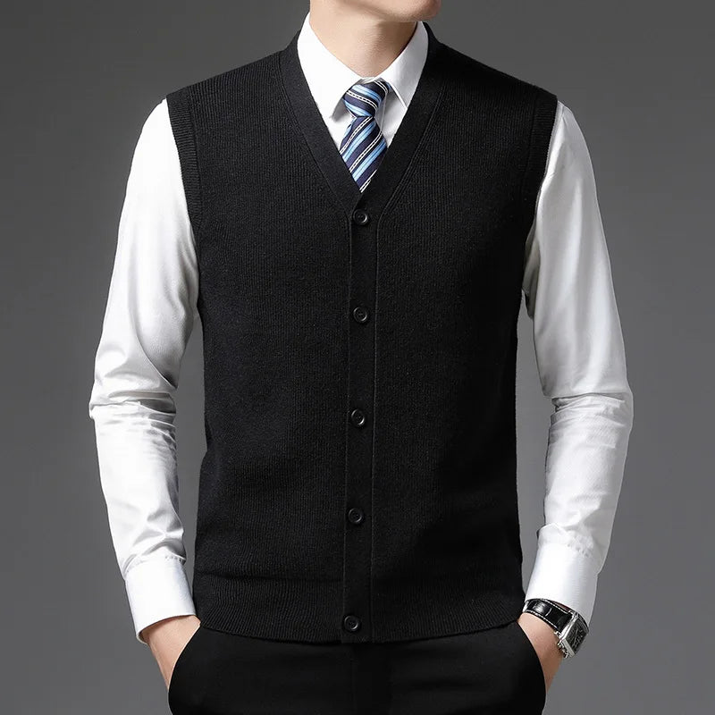 Men's Winter Knit Sweater Vest Young Men's Solid Color All-in-one Wool Vest Cardigan Top Men's Wear