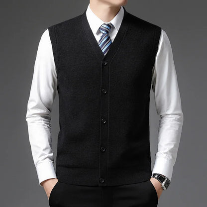Men's Winter Knit Sweater Vest Young Men's Solid Color All-in-one Wool Vest Cardigan Top Men's Wear