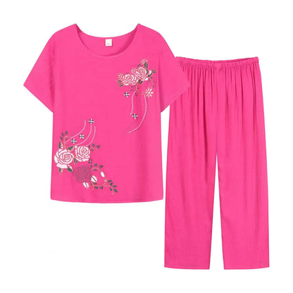 New Arrival Female Pajamas Set Sleepwear Women Cotton Print Flower Pyjamas Summer Loose Nightwear Home Large XL-4XL