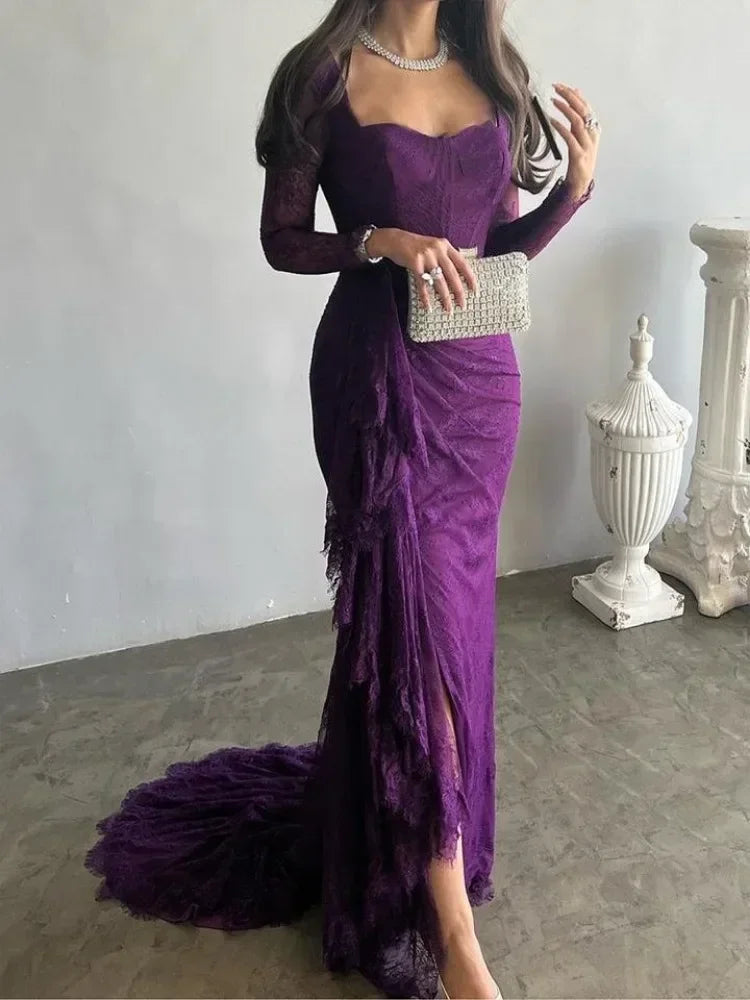 2026 New Long Dresses for Party Evening Formal Bodycon Summer Clothes Women Autumn Summer Lace Floor-Length Dress