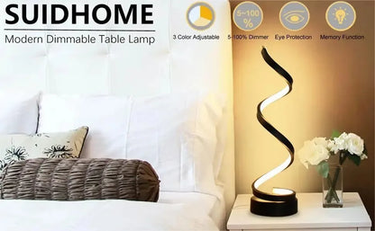 Table Lamps for Living Room, Modern Spiral Dimmable LED Table Lamp, Small Bedside Lamps, Nightstand Lamp for Bedroom Office Home