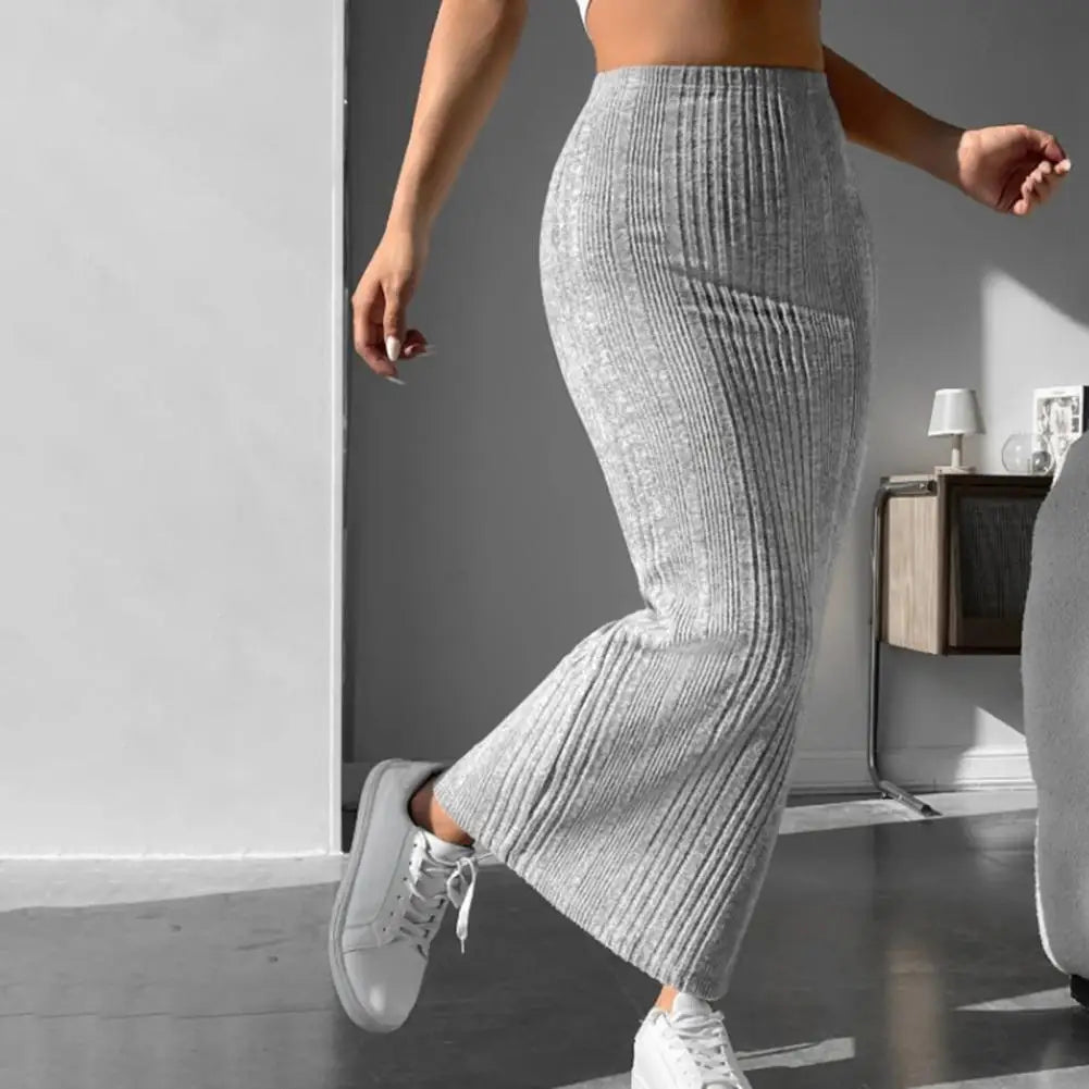 Solid Bodycon Ruched Knitted Long Skirt Women Sexy Black Elastic Elegant High Waist Mermaid Sheath Maxi Skirts Summer Streetwear