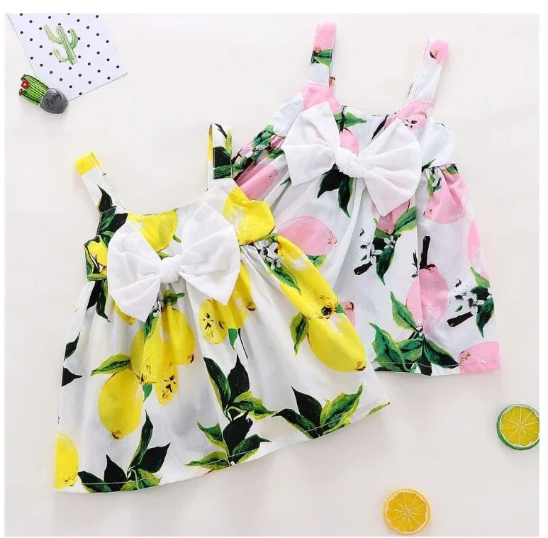 2025 Summer Baby Girl Dress Lemon Print Newborn Infant Dresses Christening Gowns Princess Birthday Dress for Baby Girl