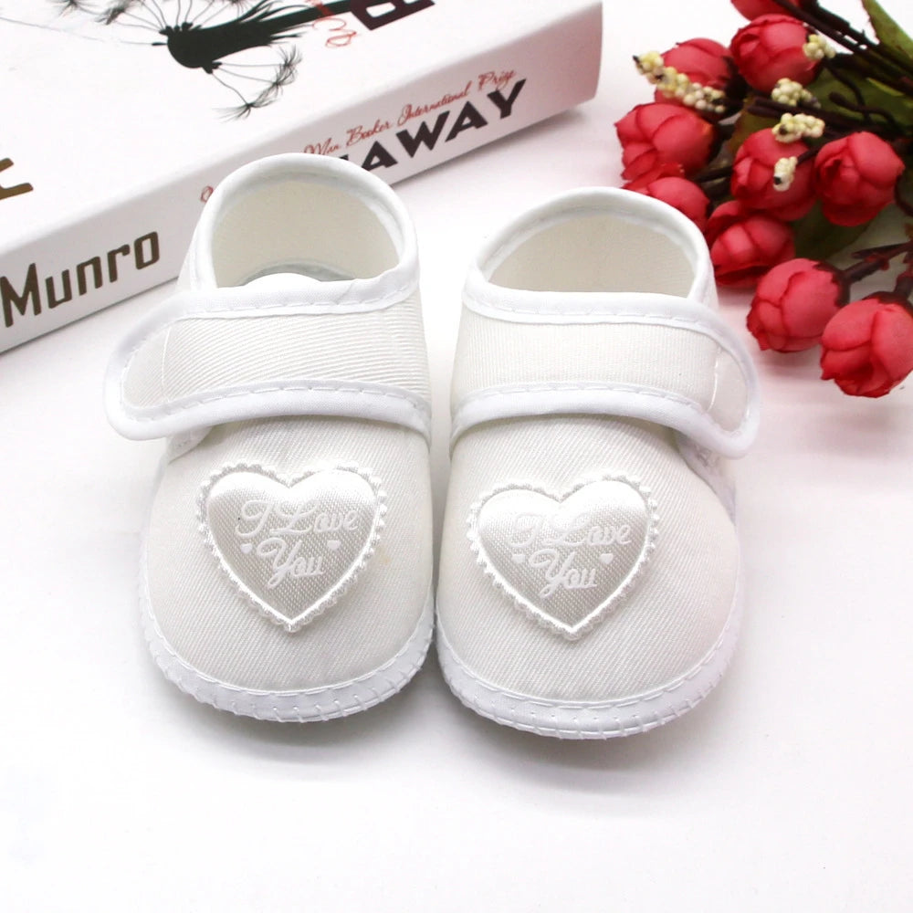 Infant Baby Girls Flats Letter Printing Love Pattern Soft Sole Non-slip Flower Princess Wedding Dress Walking Shoes for Newborn