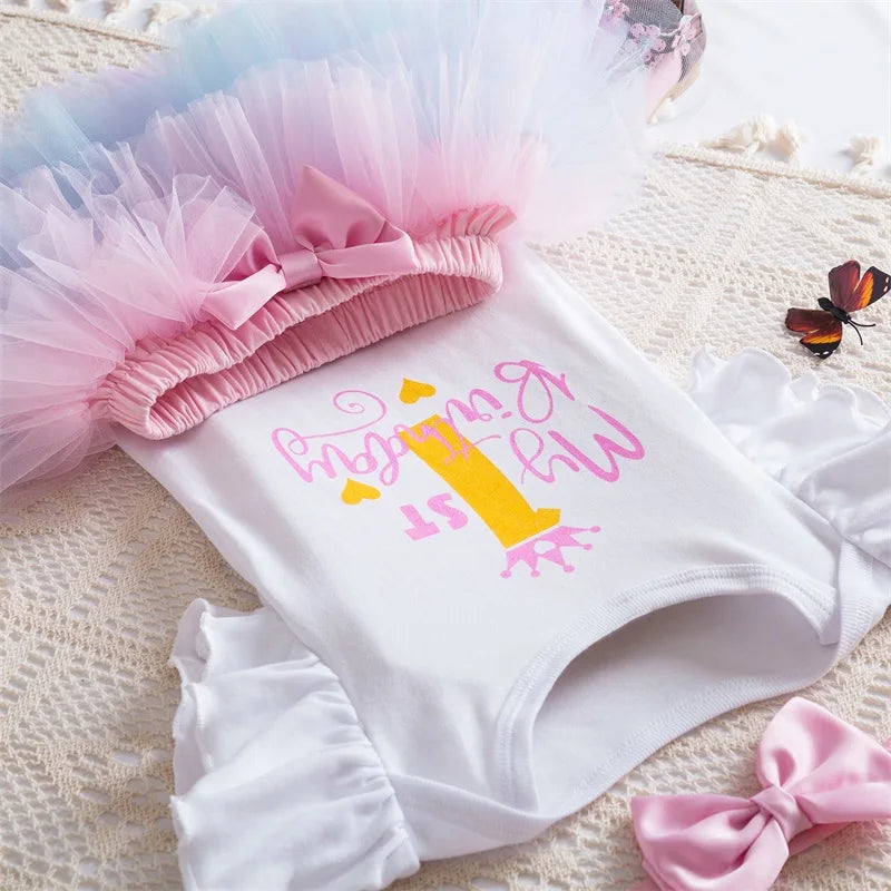 NewBorn Girls 1St Birthday Party Dress Princess 1 Year Old Ceremony Mesh Tutu Vestidos Infant Unicorn Christening Gowns