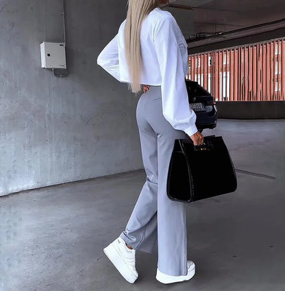 Office Lady Women's Pant Sets 2 Pieces New Holiday Style Short Blazers Coat + Straight Pants Suit 2024 Spring Women's Outfits
