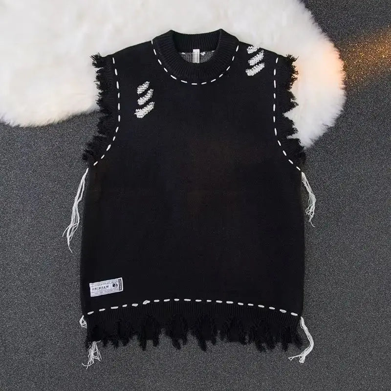 Sweater Vests Men Frayed Raw Edge Comfortable Sleeveless All-match Japanese Style Knitting Leisure Daily Chic Aesthetic Classic