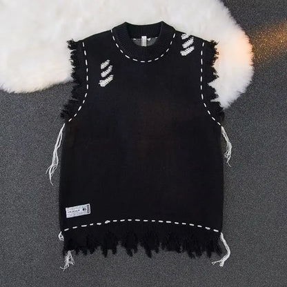 Sweater Vests Men Frayed Raw Edge Comfortable Sleeveless All-match Japanese Style Knitting Leisure Daily Chic Aesthetic Classic