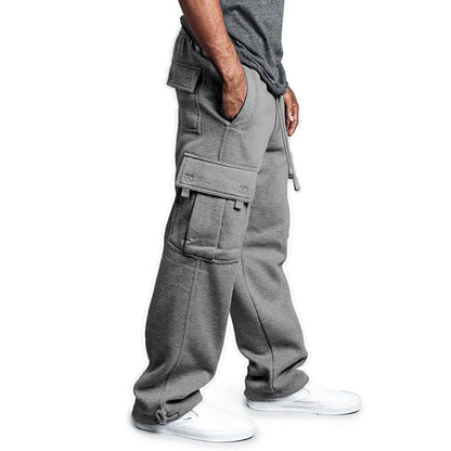 Men's Sweatpants Straight Fit Joggers for Sports and Streetwear Loose Oversized Drawstring Long Pants Men Multi-pocket Pants