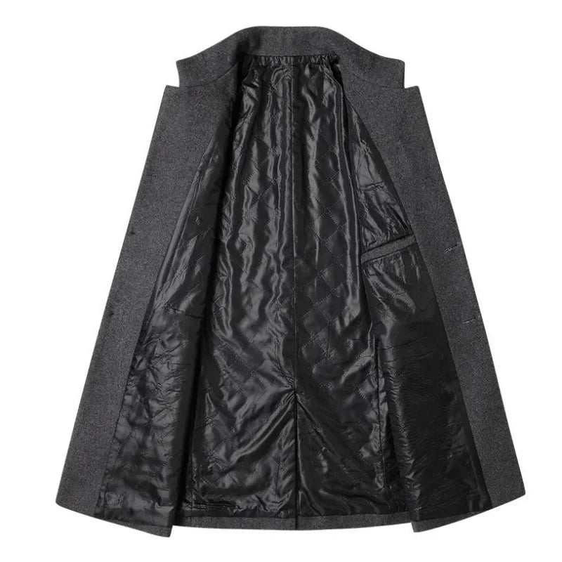 Men's Autumn Winter Long Woolen Coats Men's Business Office Casual Slim Solid Wool Windbreaker Thicken Warm Trench Jacket