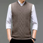Stylish V-neck Jacquard Knit Sleeveless Sweater Vest for Men Middle-aged Men Fashion Solid Color Warm Top