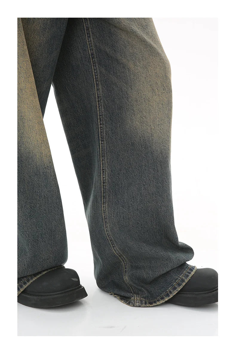LUZHEN Old Male Pants Autumn Blue Washed Men Denim Jeans Straight Casual Men wear Loose Wide Leg Trousers 2026 New Fashion 9C354