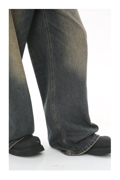 LUZHEN Old Male Pants Autumn Blue Washed Men Denim Jeans Straight Casual Men wear Loose Wide Leg Trousers 2026 New Fashion 9C354
