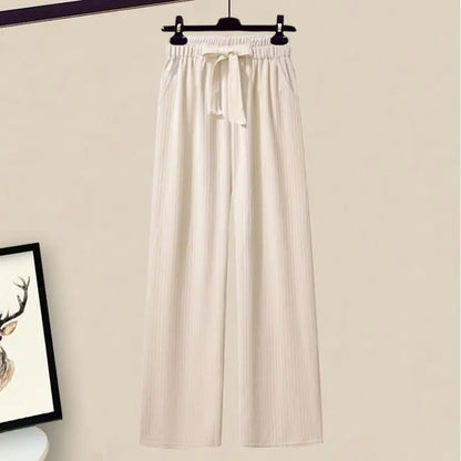 Autumn/Winter Women's Set 2026 New Korean Edition Casual Sweater Waist Cinching and Slimming Wide Leg Pants Two-piece Set