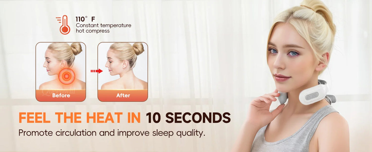 Smart Neck and Shoulder Massager-4 Massager pads,6 modes and 16 levels,Portable Cordless USB Charging Gift for Men & Women