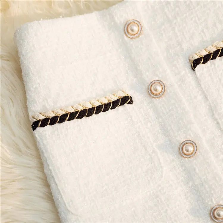 Black White Tweed Long Skirts Women Autumn Winter New Bright Silk Skirt Female Vintage High Waist A-line Wrap Skirt Office Lady