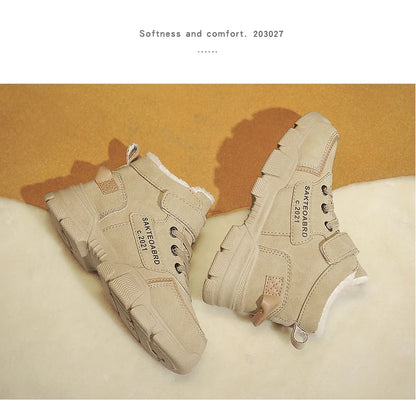 Children's Snow Hiking Boots High Top Plus Velvet Thickening Shoes For Boys Girls Outdoors Walking Fashion Sports Wear-resistant