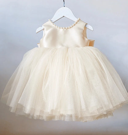 Toddler Baby Girls Dress Bow Baptism Dress for Girls 1 Yrs Birthday Party Wedding Beading Dress Formal Occasion Tutu Fluffy Gown