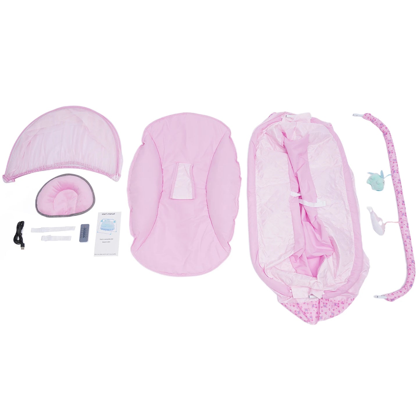 Electric Baby Cradle Auto Swing Rocker Cot Infant Sleeping Bed Swing Crib Kit Timer +Bluetooth Music +Mat +Pillow 5Gears Adjustable