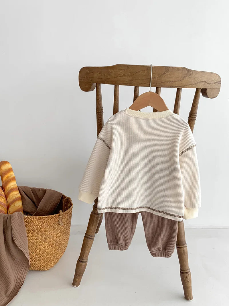 MILANCEL Spring Designer Kids Baby Clothes Casual Boys Suit Cool Infant Blouse And Pants2 PCs Waffle Clothing Set Outfits