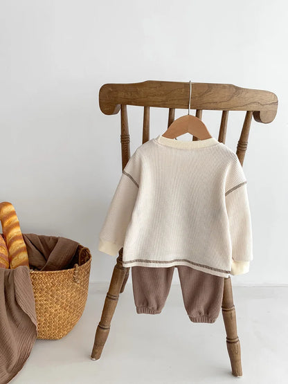 MILANCEL Spring Designer Kids Baby Clothes Casual Boys Suit Cool Infant Blouse And Pants2 PCs Waffle Clothing Set Outfits