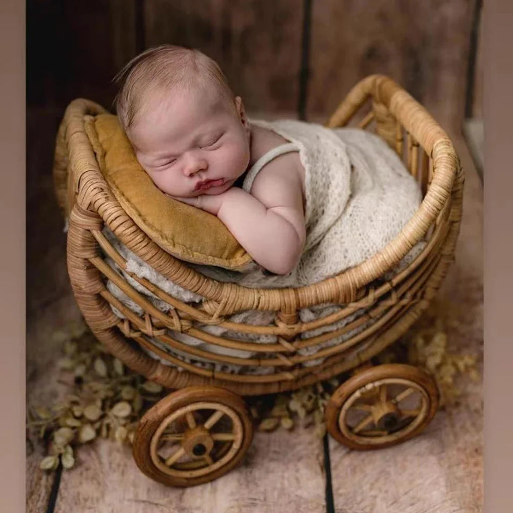Original Baby Rattan Cart Basket Newborn Photography Props Trolley Baby Crib Newborn Photography Chair Stroller Prop Fontography