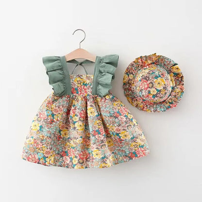 Baby Summer Dress Suit Baby Girl Clothes 0-2 Years Infant Toddler Cherry Sling Dress Bread Pants Two-piece Clothing Set