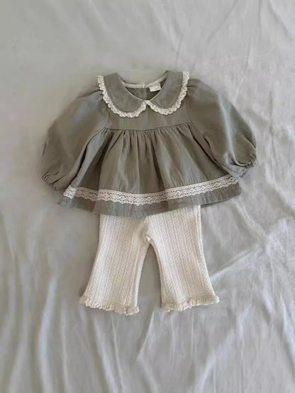 Autumn New Girls Lace Leggings Infant Trousers Cotton Cute Baby Girl Flared Pants Toddler Elastic Pants Kids Casual Pants