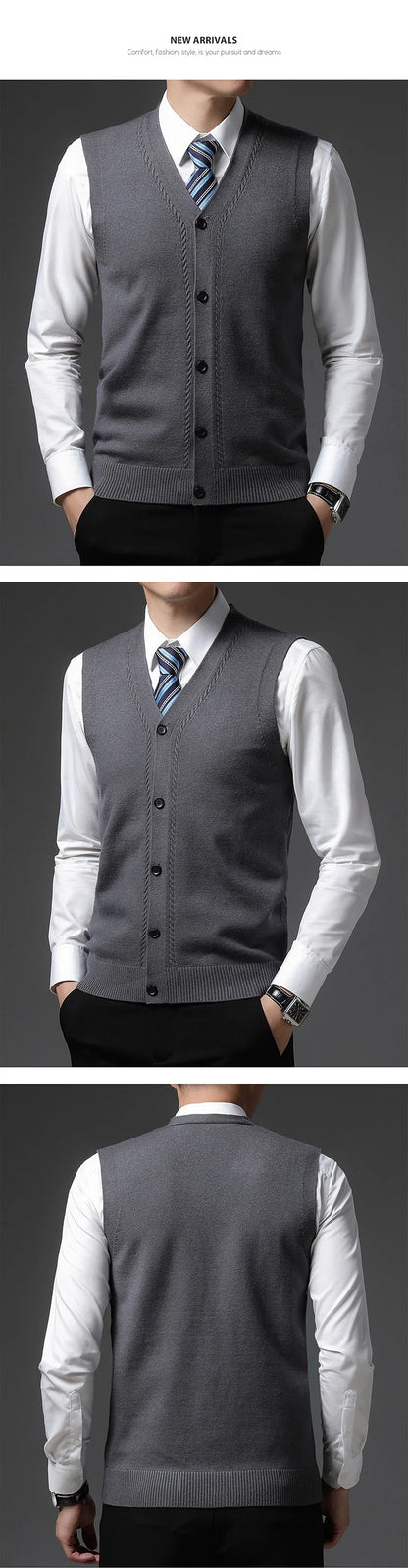 2026 Men's New Autumn and Winter Vest Young Casual Warm Knit Sleeveless Base Shirt Solid Color Jacquard Cardigan Vest