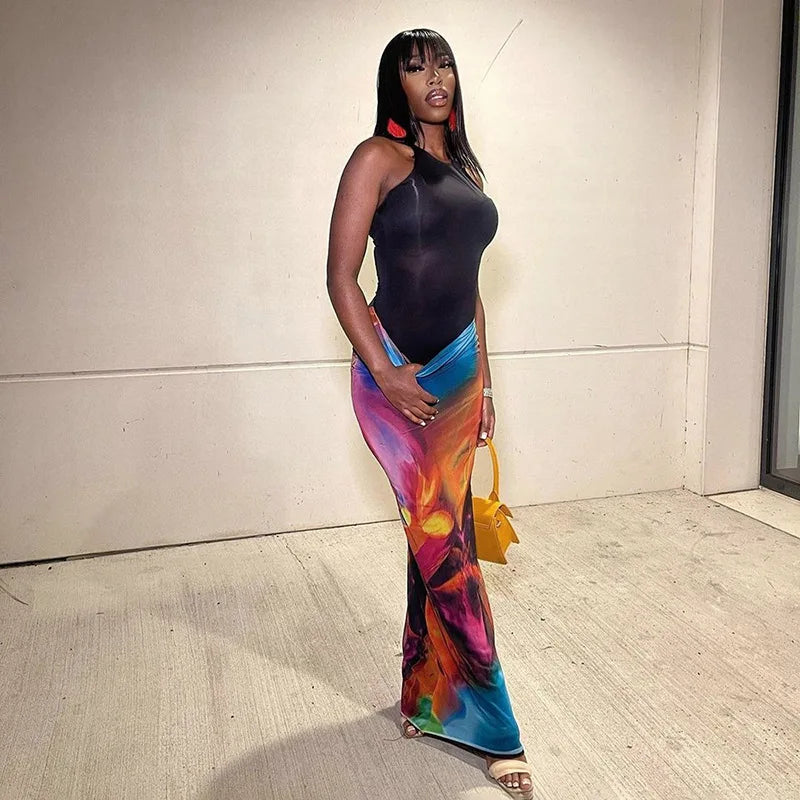 Simenual Harajuku Aesthetics Multi Printed High Waist Long Skirts Women Cyber Y2K Package Hip Skirt Chic Holiday Outfits Slim