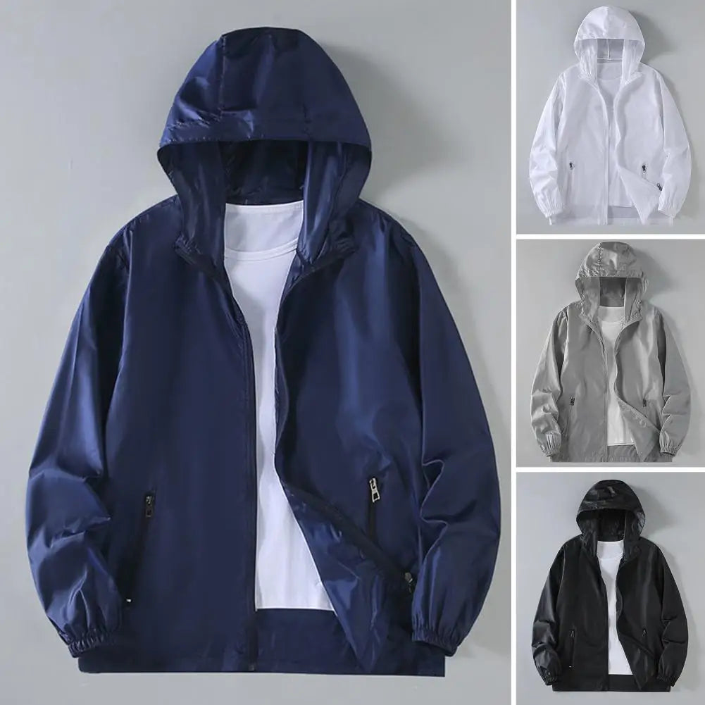 Men Waterproof Long Sleeve Jacket Hooded Coat Outwear Casual Simple Windbreaker Breathable Sports Couple Jackets Male Hooded